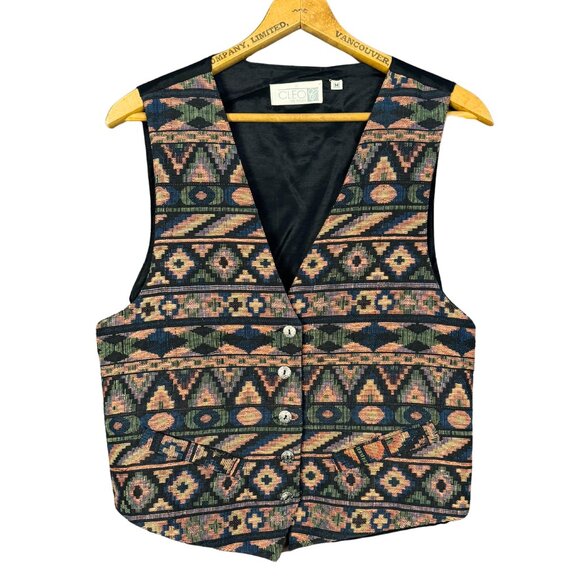 Vintage 90s Tapestry Vest, Aztec Southwestern Pattern, Boho Festival Aesthetic - Picture 1 of 7